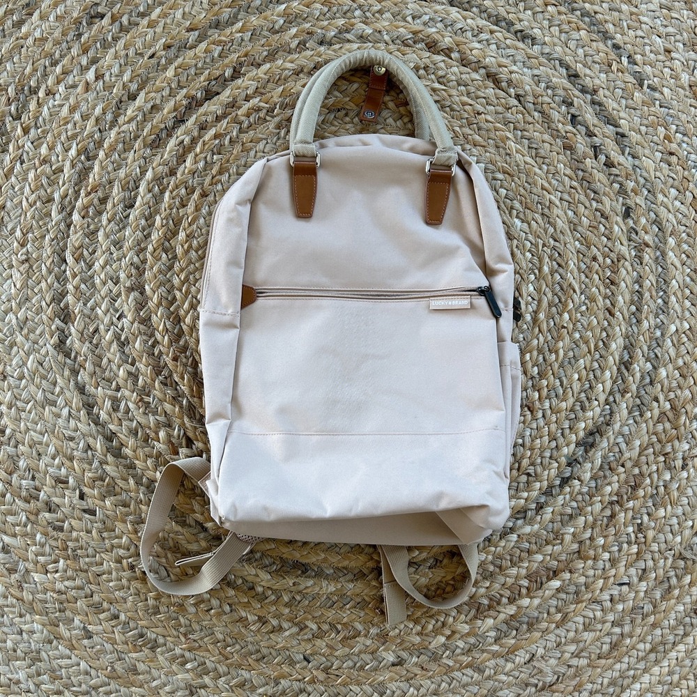 Lucky Brand Laptop Backback‎ Tan Beige Zipper Luggage Strap